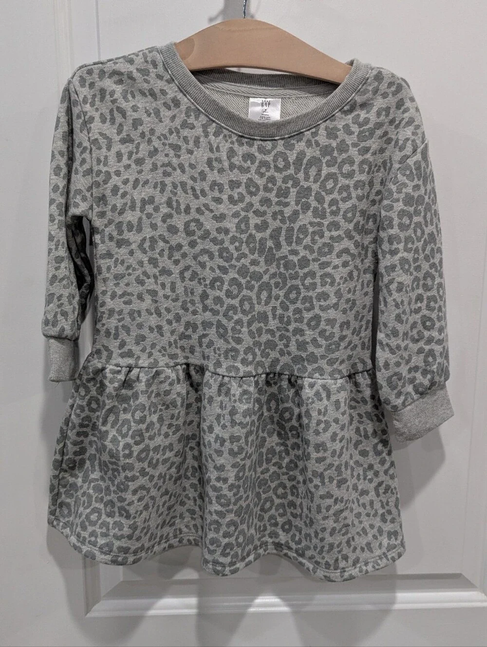 Gap Kids Gray Animal Leopard Cheetah Print Sweatshirt Long Sleeve Dress Girls 3T